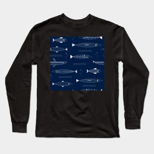 Nordic fishes blue pattern Long Sleeve T-Shirt